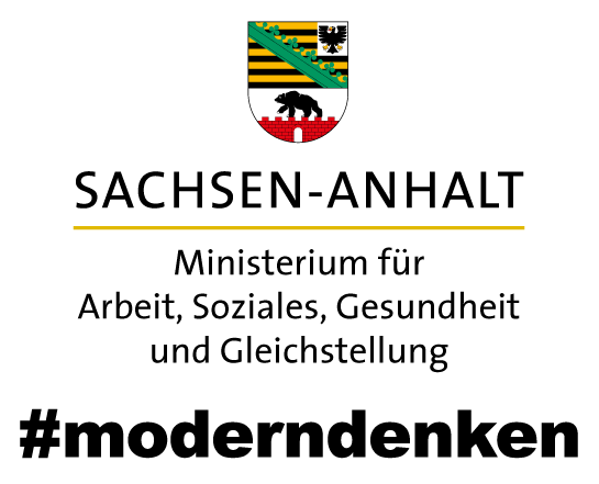 Logo: Wappen Sachsen-Anhalt  Ministeriums für Arbeit, Soziales, Gesundheit und Gleichstellung Sachsen-Anhalt #moderndenken